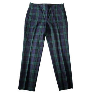 J.Crew Wool Tartan Plaid Pants Green Navy Tailored Trouser Preppy Size 6